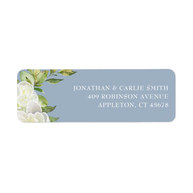 Dusty Blue Spring Floral Peony Wedding Label (Vorne)