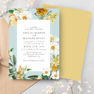 Dusty Blue Spring Garden Wildblumen Hochzeit Einladung