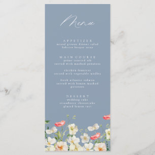 Dusty Blue Spring Peony Watercolor Menu Mariage