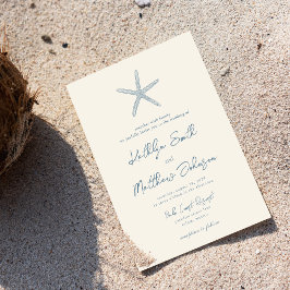 Dusty Blue Starfish Beach Hochzeit in Urlaubsort Einladung