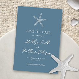 Dusty Blue Starfish Beach Hochzeit in Urlaubsort Save The Date