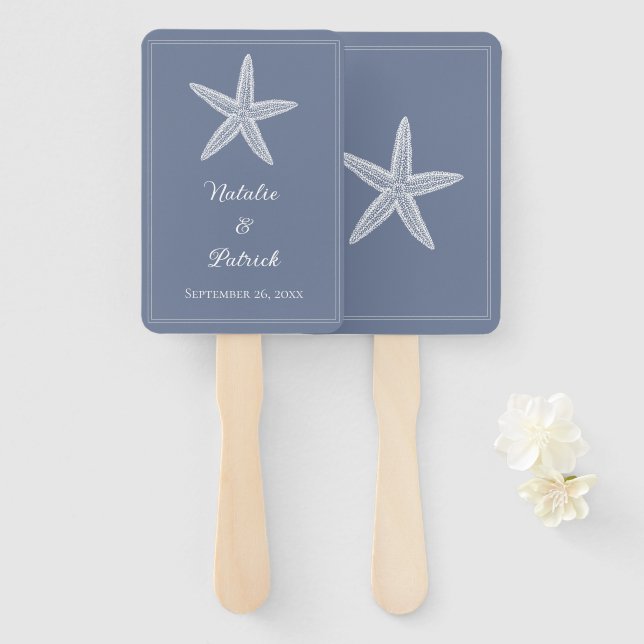 Dusty Blue Starfish Wedding Hand Fans Fächer (Vorne und Hinten)