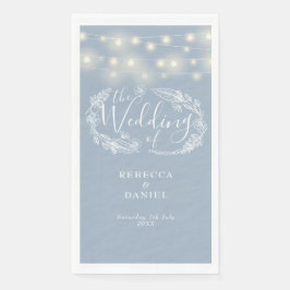 Dusty Blue String Lights Floral Wedding Serviette