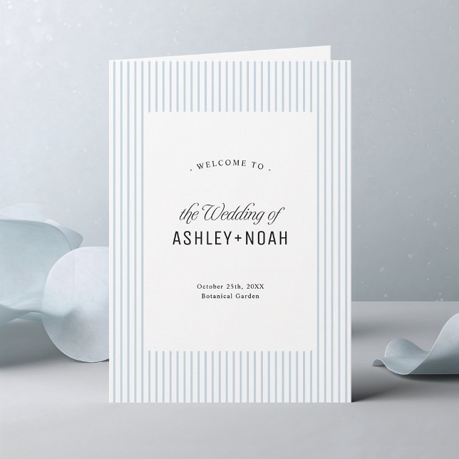 Dusty Blue Striped Elegance Classy Wedding Programm (Dusty Blue Striped Elegance Classy Wedding Program)