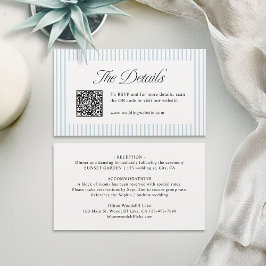 Dusty Blue Striped QR Code Classy Wedding Details Platzkarte