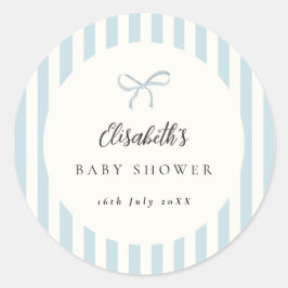 Dusty Blue Stripes Classic Bow Runder Aufkleber