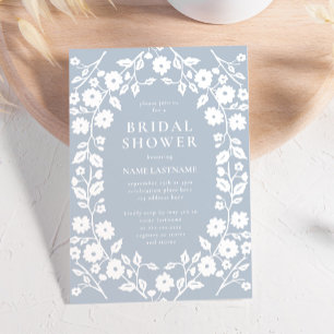 Dusty Blue Stylish Folk Floral Brautparty Einladung