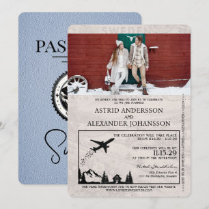 Dusty Blue Suède Passeport Faire-part de mariage