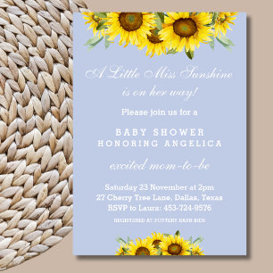 Dusty Blue Sunflower Baby Girl Douche Invitation