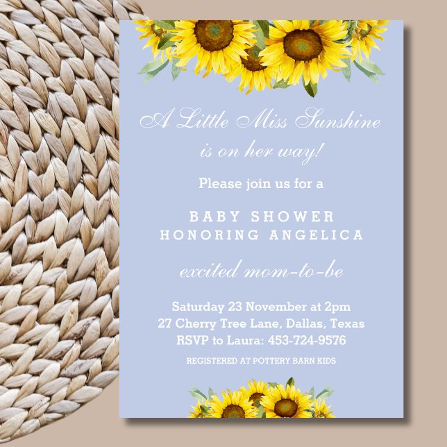 Dusty Blue Sunflower Baby Girl Douche Invitation (Créateur téléchargé)