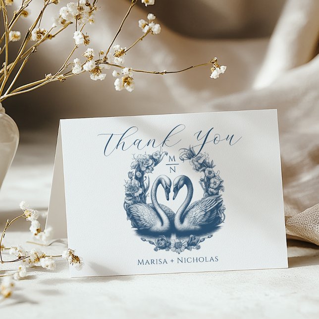 Dusty Blue Swan Lake Mariage Carte de remerciement (Créateur téléchargé)
