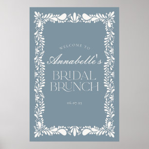 Dusty Blue Talavera Fiesta Bridal Brunch Willkomme Poster