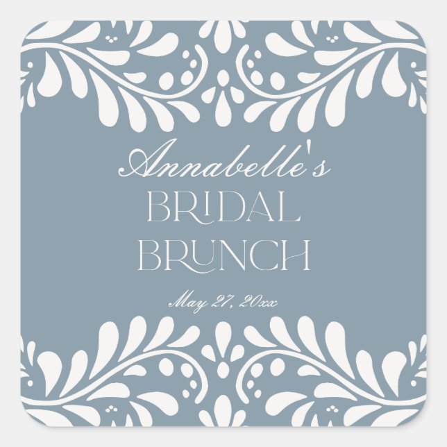 Dusty Blue Talavera Spanish Fiesta Bridal Brunch Quadratischer Aufkleber (Vorderseite)