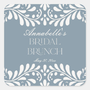 Dusty Blue Talavera Spanish Fiesta Bridal Brunch Quadratischer Aufkleber