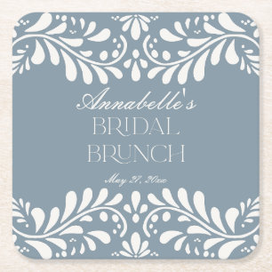 Dusty Blue Talavera Tile Fiesta Bridal Brunch Rechteckiger Pappuntersetzer
