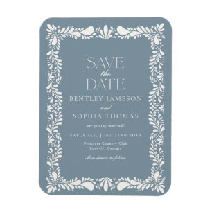 Dusty Blue Talavera Tile Fiesta Save the Date Magnet