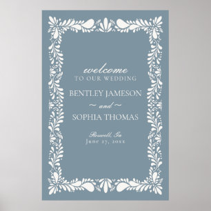 Dusty Blue Talavera Tile Fiesta Wedding Willkommen Poster