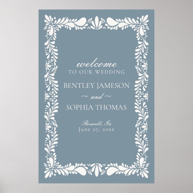 Dusty Blue Talavera Tile Fiesta Wedding Willkommen Poster (Vorne)