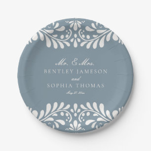 Dusty Blue Talavera Tile Spanish Fiesta Wedding Pappteller