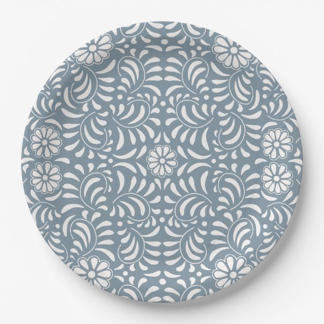 Dusty Blue Talavera Tile Spanish Style Fiesta Pappteller (Vorderseite)