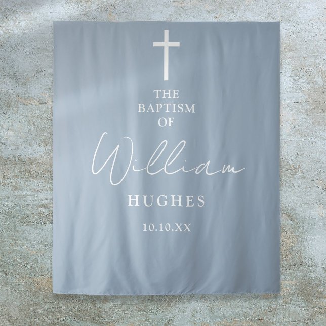 Dusty Blue Taufe Christening Foto Hintergrund Wandteppich (Dusty Blue Baptism Christening Photo Backdrop)