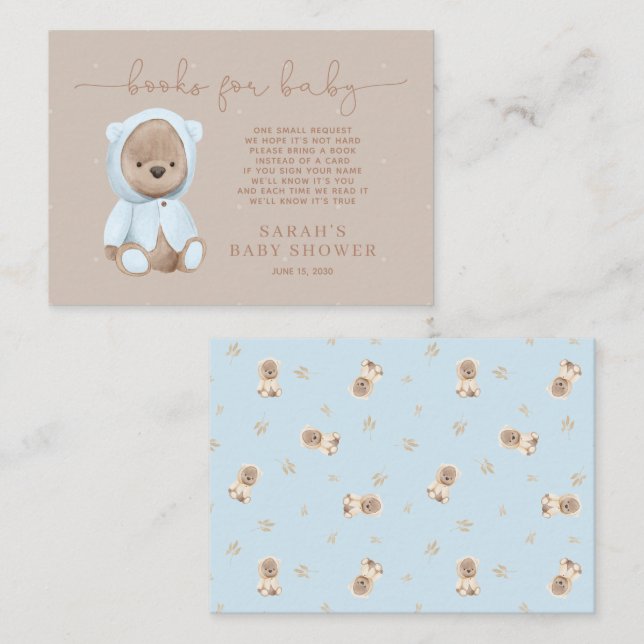 Dusty Blue Teddy Bear Baby Showbucher Begleitkarte (Vorne/Hinten)