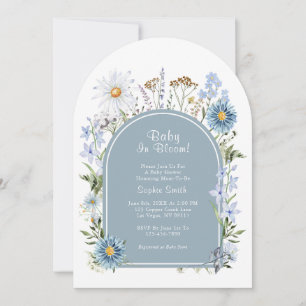 Dusty Blue Tee Party Baby in Bloom Baby Dusche Einladung
