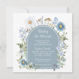 Dusty Blue Tee Party Baby in Bloom Baby Dusche Einladung