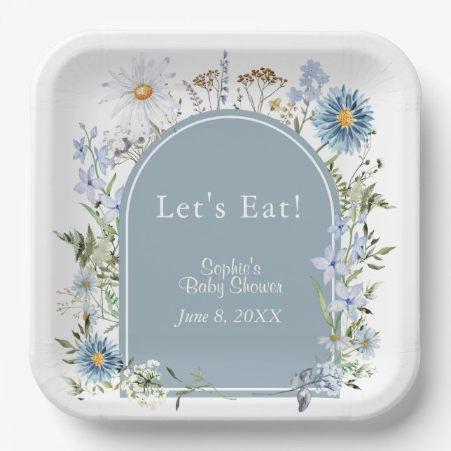 Dusty Blue Tee Party Baby in Bloom Baby Dusche Pappteller (Vorderseite)