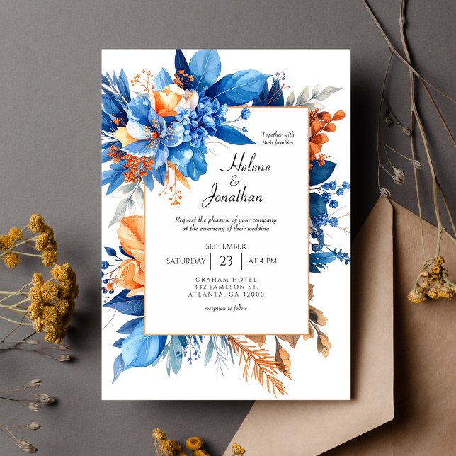 Dusty Blue Terracotta Rust Boho Elegant Wedding Einladung (Dusty Blue Terracotta Rust Boho Elegant Wedding Invitation)