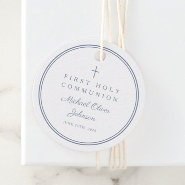 Dusty Blue Thank You Boy First Holy Communion Geschenkanhänger (Dusty Blue Thank You Boy First Holy Communion Favor Tags)