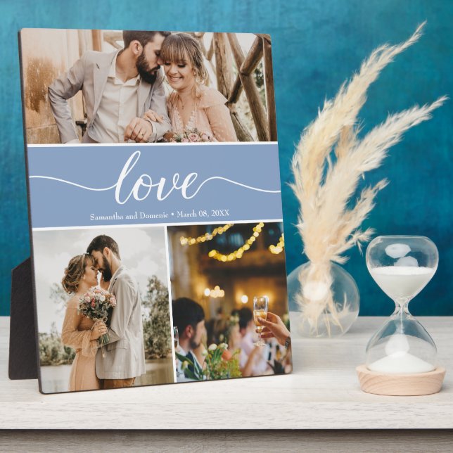 Dusty Blue Thankful Wedding Foto Collage Fotoplatte (Seite)