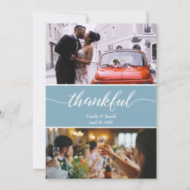 Dusty Blue Thankful Wedding Fotos Dankeskarte