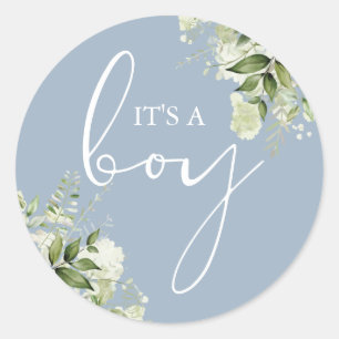 Dusty Blue The A Boy Greenerity Baby Shower Gefall Runder Aufkleber