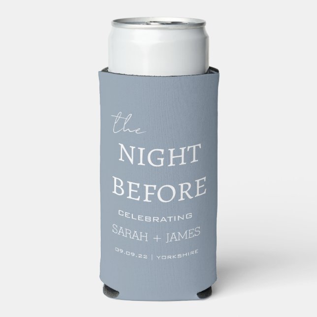 Dusty Blue the Night Before Minimal Wedding Selters Dosenkühler (Seltzer Vorderseite)