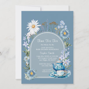 Dusty Blue Time for Tea Baby Dusche Einladung