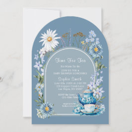 Dusty Blue Time for Tea Boho Baby Shooter Einladung