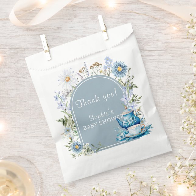 Dusty Blue Time for Tea Boho Garden Baby Show Geschenktütchen (Ausgeschnitten)