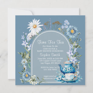 Dusty Blue Time for Tee Wildblume Baby Shower Einladung