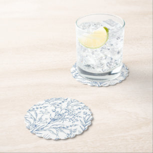 Dusty Blue Toile Botanische Party Paper Untersetze Untersetzer
