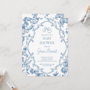 Dusty Blue Toile de Jouy Baby Shower Einladung