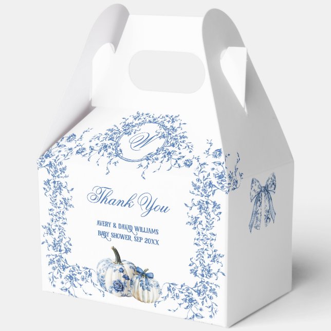 Dusty Blue Toile Floral Pumpkin Boy Baby Dusche Geschenkschachtel (Vorderseite)