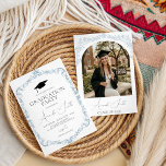 Dusty Blue Toile Frame Graduation Invite Einladung<br><div class="desc">Host an elegant celebration with this "Dusty Blue Toile Frame" graduation invitation. Featuring a sophisticated vintage-style floral border in muted blue and a classic black grad cap icon. Its timeless aesthetic and clean typography make it perfect for the Class of 2026. Ideal for graduates wanting a refined, traditional, yet modern...</div>