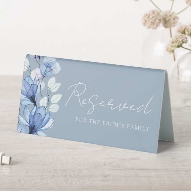 Dusty Blue Transparent Floral Reserviert Tischaufsteller (In Situ (Tisch))