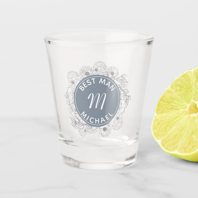 Dusty Blue Trauzeuge Wedding Shot Glass Schnapsglas (Vorderseite)