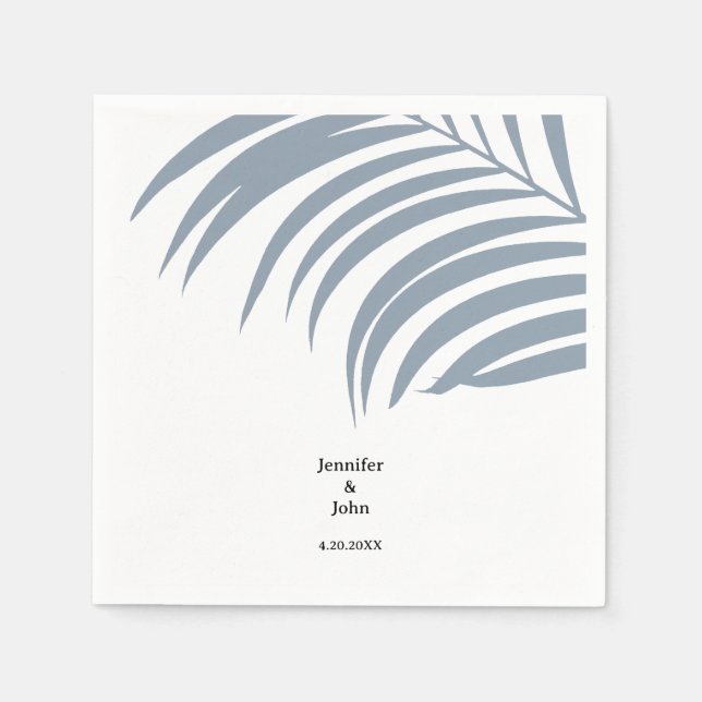 Dusty Blue Tropical Palm Blätter Trendy Wedding Serviette (Vorderseite)