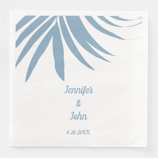 Dusty Blue Tropical Palm Tree Leaf 2024 Wedding Serviette (Vorderseite)