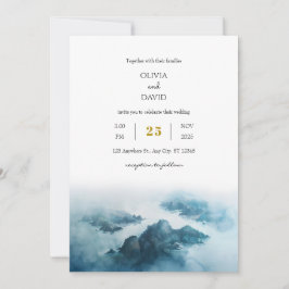 Dusty Blue Tropical Sea Island Beach Hochzeit Einladung