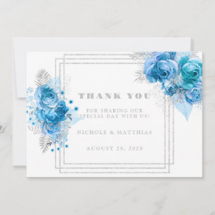 Dusty Blue Turquoise Silver Peony Merci Cartes