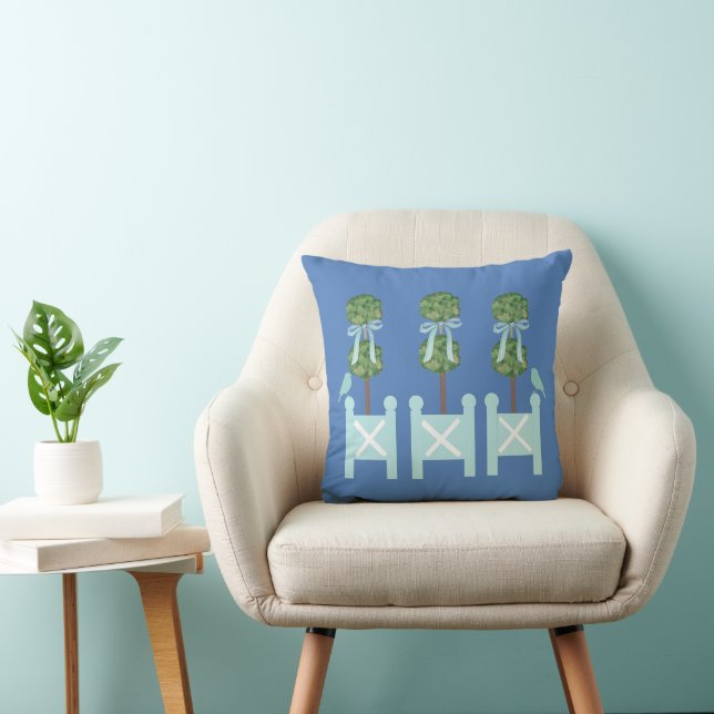 Dusty Blue Turquoise Topiary Bird Throw Kissen (Stuhl )